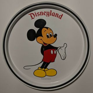 Vintage Disneyland Mickey Mouse Decor Tin Tray Serving Plate Walt Disney Prod.