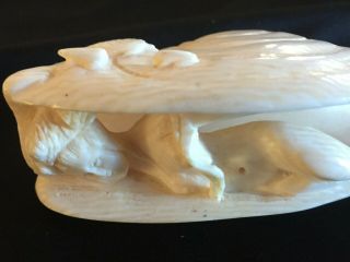 Vintage Chinese Collectible Carved Clam Shell Scene Ivory Tone Nude Woman 2