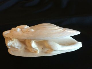 Vintage Chinese Collectible Carved Clam Shell Scene Ivory Tone Nude Woman 3