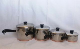 Vintage Revere Ware Copper Bottom 8 Piece Pots & Lids Set 1 2 3 5 Quart Pans