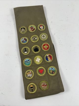 Vintage Boy Scout Sash With 17 Merit Badges Patches