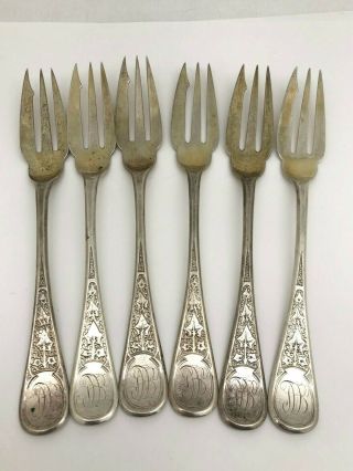 6 Tiffany & Co.  Ivy Pattern Sterling Silver Pastry Forks