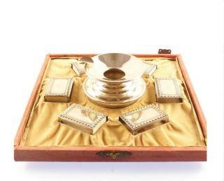 Antique Cartier Sterling Silver Ashtray With Match Boxes Holder Set In A Fitted