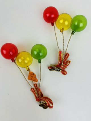 Vintage Walt Disney Balloon Christmas Ornaments Clip - On Red Yellow Green Set 2