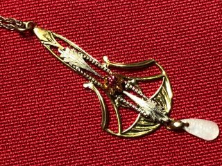 Vintage 10^ Pink & White Gold Pendant with Garnet and Shell drop,  & 19 