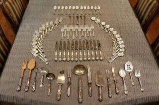 American Victorian By Lunt 81 Piece Sterling Silver Flatware Set For 12