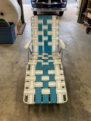 Vtg Retro Aluminum Webbed Folding Lawn Chaise Lounge Patio Beach Chair Vgc