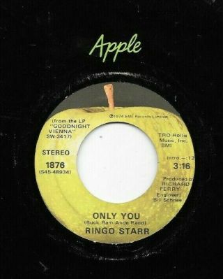 Ringo Starr 45 Only You 1974 Vg,  Vinyl Usa Apple Beatles