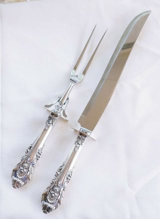 Wallace Sir Christopher Sterling Silver Large Knife & Fork Carving Set 13 1/2 "