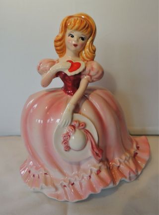 Vintage Valentine 6.  25 " Lady Figurine Planter Lefton 4548 Ceramic Girl