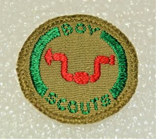 Red Hand Drill Boy Scout Carpenter Proficiency Award Badge Brown Back Troop Lg