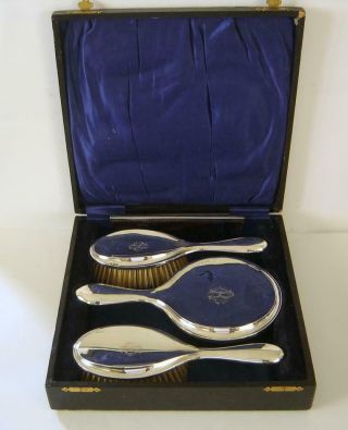 Antique Sterling Silver Four Piece Brush Mirror & Comb Set Birmingham 1912 - 14