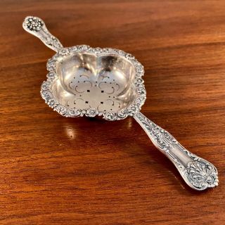 Rare Dominick & Haff Sterling Silver King Pattern Double Handle Tea Strainer