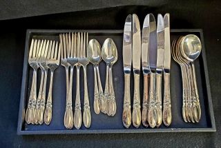 Vintage Service For 6 Community White Orchid Silverplate Flatware Set