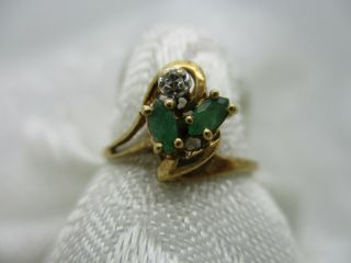 Vintage Estate Jewelry Solid 10k Yellow Gold Diamond Green Stone Ring Size 6 1/4