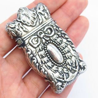 Antique Victorian 925 Sterling Silver Repousse Vesta Case / Match Safe Holder