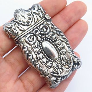 Antique Victorian 925 Sterling Silver Repousse Vesta Case / Match Safe Holder 2