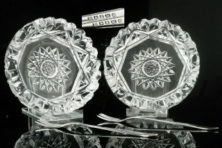 Cased Cut Glass Butter Dishes With Silver Plated Butter Forks,  C.  1900