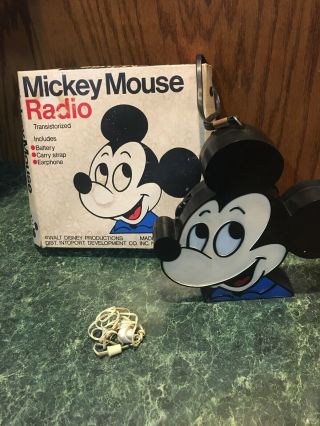 Vintage Mickey Mouse Transistor Radio Model 179 With Box And Earphone