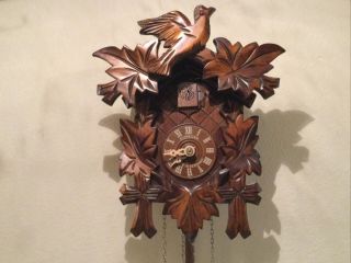 Vintage Black Forest Cuckoo Clock Carved Wood Schneider Made In Germany