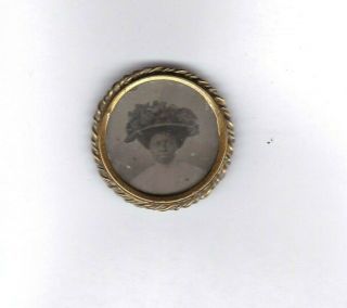 Vintage African American Woman & Big Hat Photo Pin Back Button Black Americana