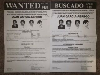 Two Vintage 1995 Wanted Posters For Juan Garcia - Abrego In English And Spanish