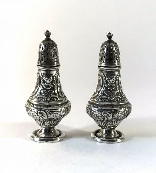Handsome Pair Solid Silver Cruets Salt Pepper Pepperettes Repouse