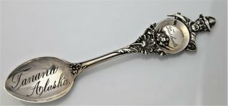 Tanana Fairbanks Alaska Gold Miner Pan Sterling Silver Souvenir Spoon 4 " Long