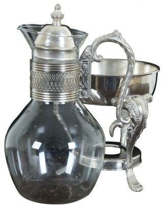 Vintage Corning Glass Silver Plate Coffee Drink Carafe Pitcher & Warming Stand 2