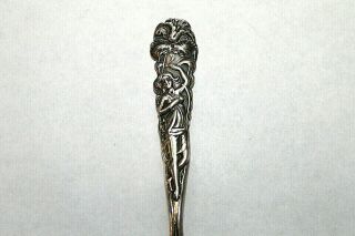 Antique Art Deco Nouveau Sterling Silver Souvenir Spoon Nude Woman Flowers