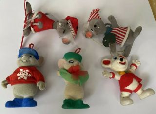 Vintage Walt Disney The Rescuers Bernard Bianca Flocked Christmas Ornament Mice