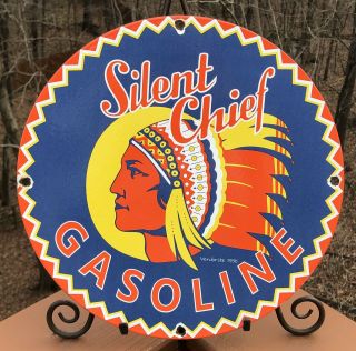 Vintage Porcelain Silent Chief Gasoline Gas And Oil Sign