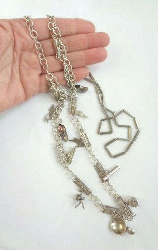 Vintage Mid Century Sterling Silver 925 Charm Link Necklace,  Charms