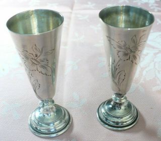 Old Russia Silver Decorated Hand Engraved Goblet With Leg Beaker 2 Cups