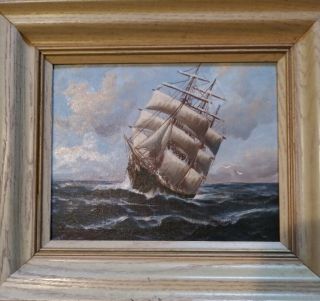 Vintage Framed Oil Painting Sailing Ship A Cabali Nautical