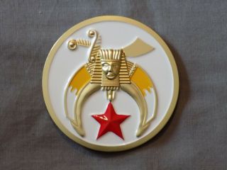 Masonic 3 " White Car Emblem Scimitar Crescent Shriner Metal Freemason