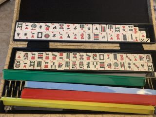 Vintage Bakelite Mah Jongg Mahjong Set In World Case 152 Tiles 4 Racks