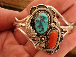 Vintage Navajo Sterling Silver Turquoise Signed Ds