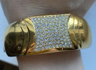 Vintage Gold Tone Christian Dior Rhinestone Bangle Bracelet Heavy Signed