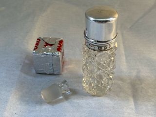 Antique Hm Silver Topped Cut Glass Scent / Perfume Bottle With Stopper