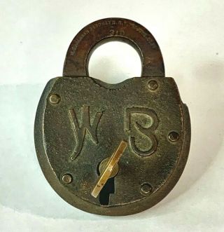 Vintage Wilson Bohannan W B Brooklyn N.  Y.  Brass Lock Co.  W/ Key 310 2
