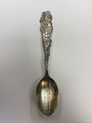Indian Chief Head Sterling Silver Souvenir Spoon Minneapolis Minn.  18.  9