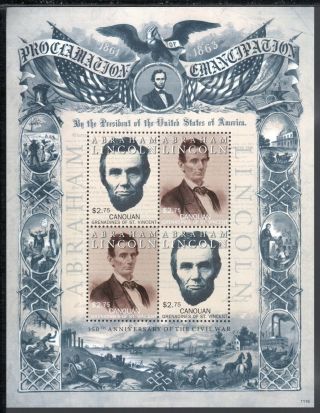 St Vincent Grenadines - U.  S.  Civil War Set Of 4 Souvenir Sheets Mnh See Scans
