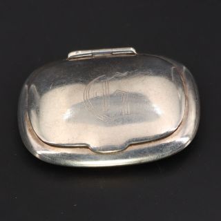 Vtg Sterling Silver - Antique Monogrammed Compact Case Pill Box Opens - 10.  5g