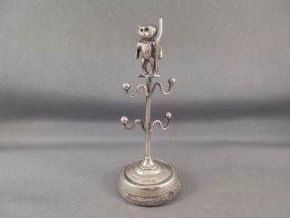 Antique English Sterling Silver Teddy Bear Figural Ring Tree A & Ll