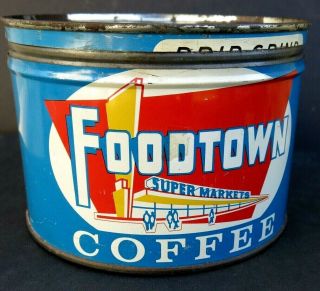 Vintage 1 Pound Key Wind Coffee Tin - Foodtown - Linden,  Nj