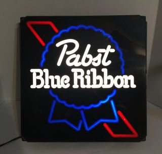 Vintage Pabst Blue Ribbon Pbr Lighted Bar Sign Man Cave Decor