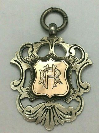 Monogram Hr Vintage Sterling Silver Rose Gold Fob Medal 1925