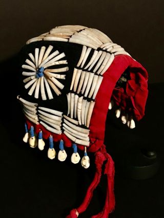 Spectacular 19th C Sioux Child’s Bonnet,  Beaded,  Cowrie & Dentalium Shells,  Nr