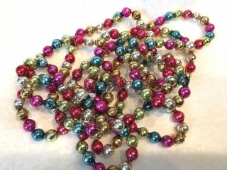 Vintage Mercury Glass Beads Multi Color Christmas Garland Tree 107” X 1/2 "